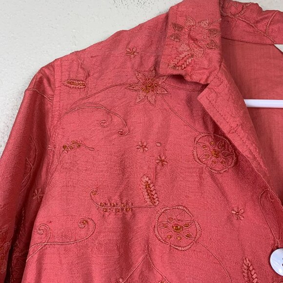 VTG Y2K Laura Ashley Floral Embroidered 100% Silk Jacket Sz Petite Medium Cottag - Picture 3 of 6
